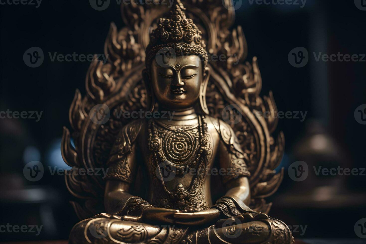 A golden statue of a buddha in temple photo