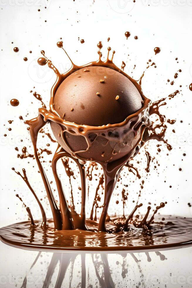 A chocolate ball splash isolated on white background photo