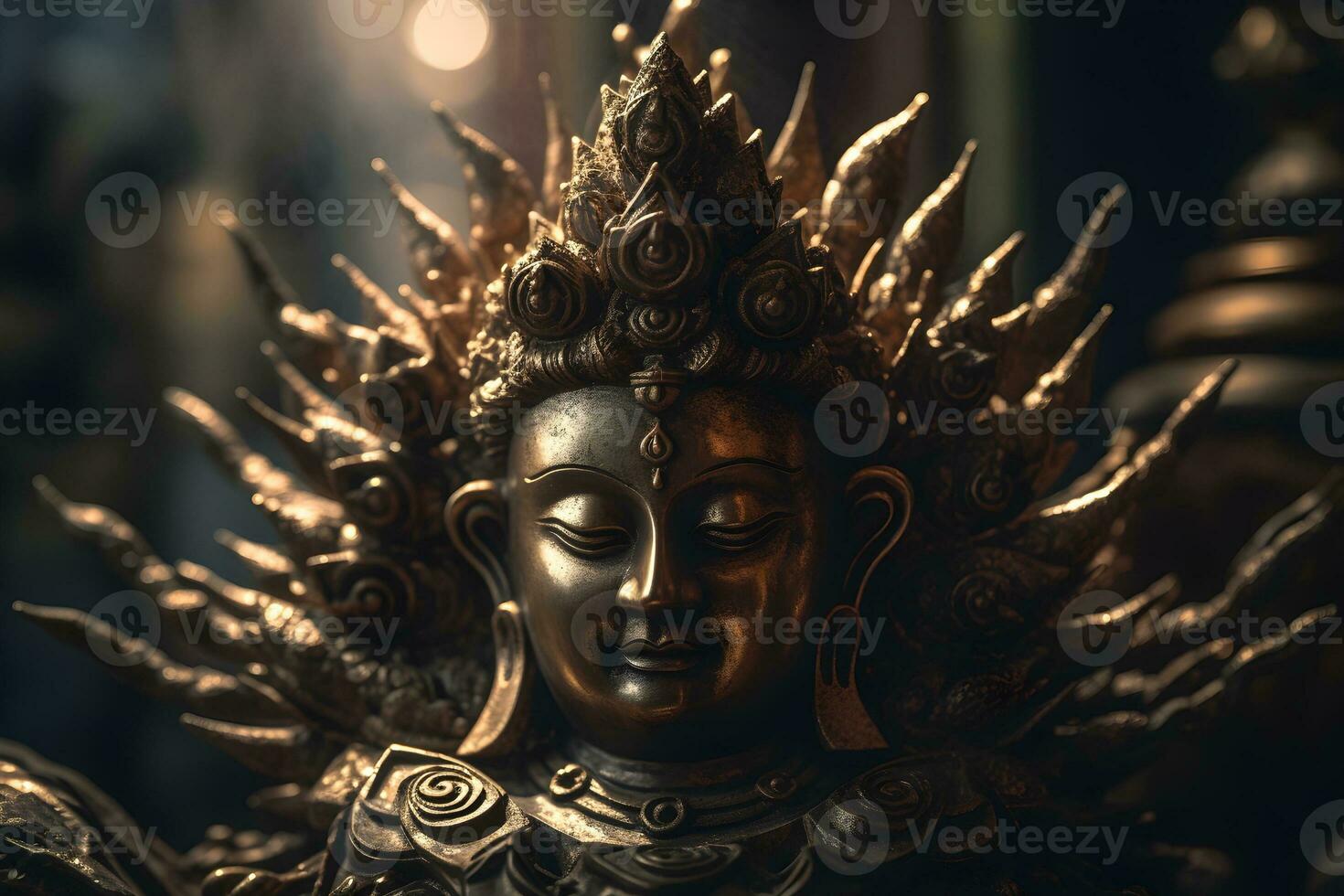 A golden statue of a buddha in temple photo