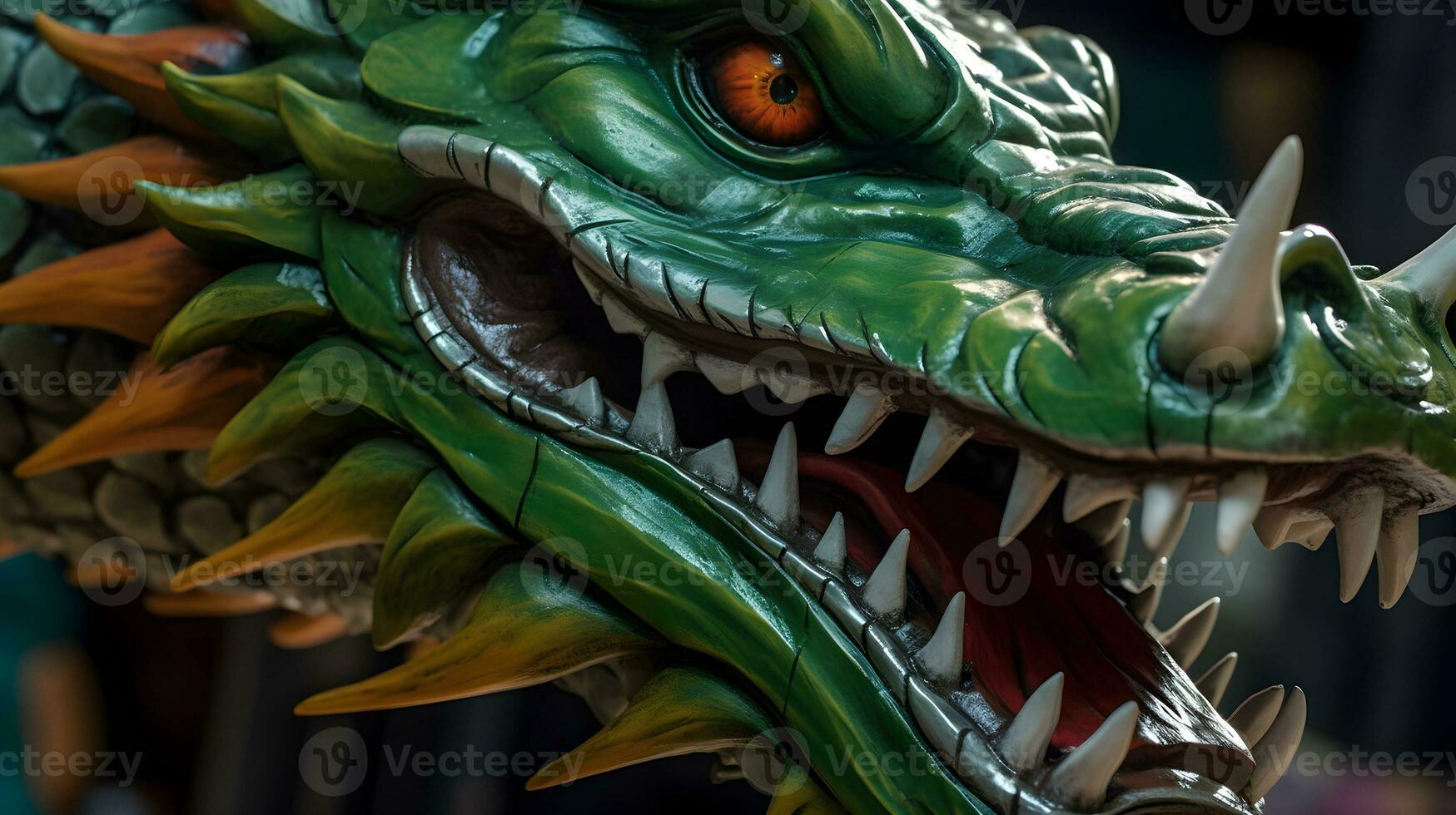 A wooden dragon head of dragon boat photo