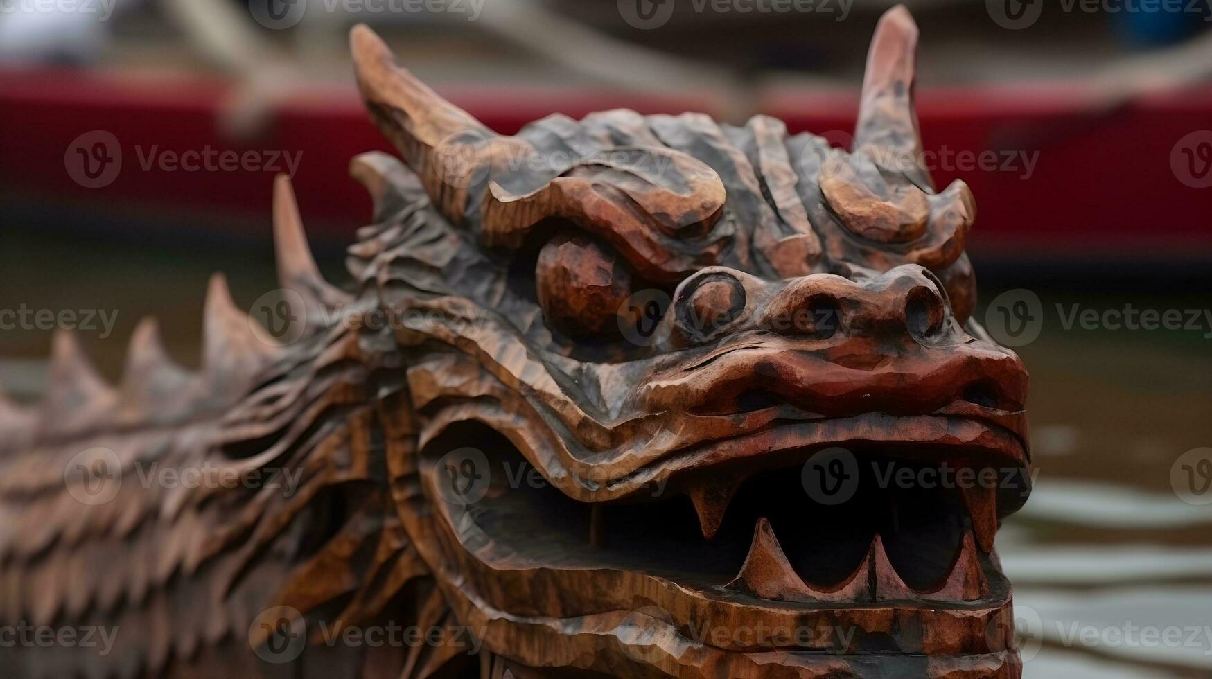 A wooden dragon head of dragon boat photo