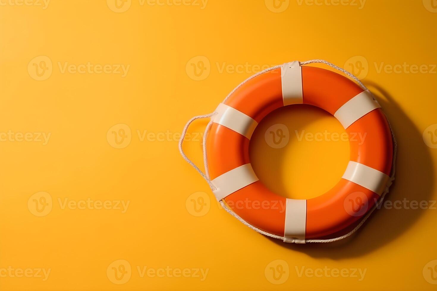An orange lifebuoy on orange background with copyspace. photo