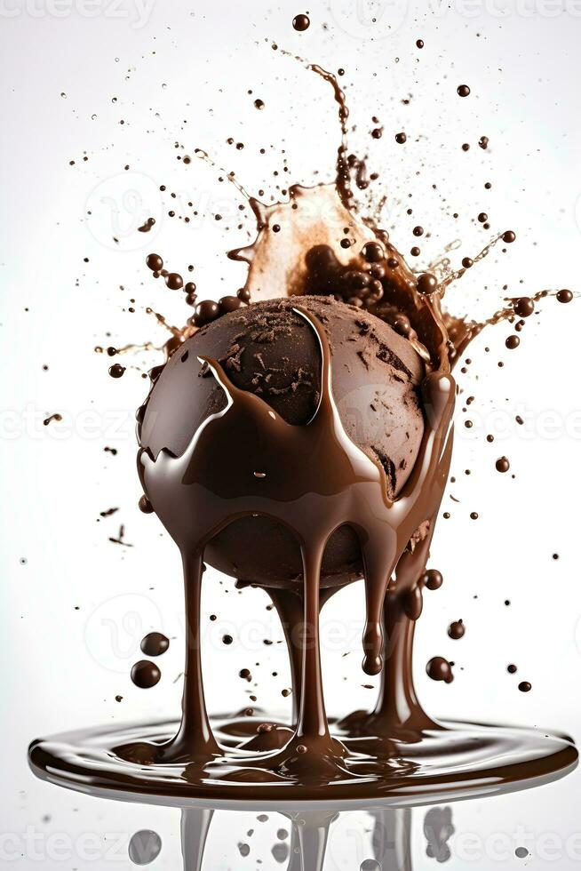 A chocolate ball splash isolated on white background photo