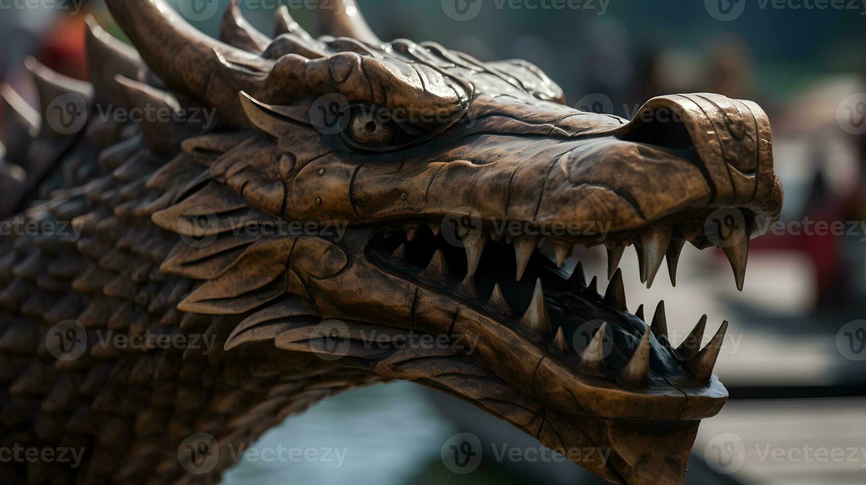 A wooden dragon head of dragon boat photo