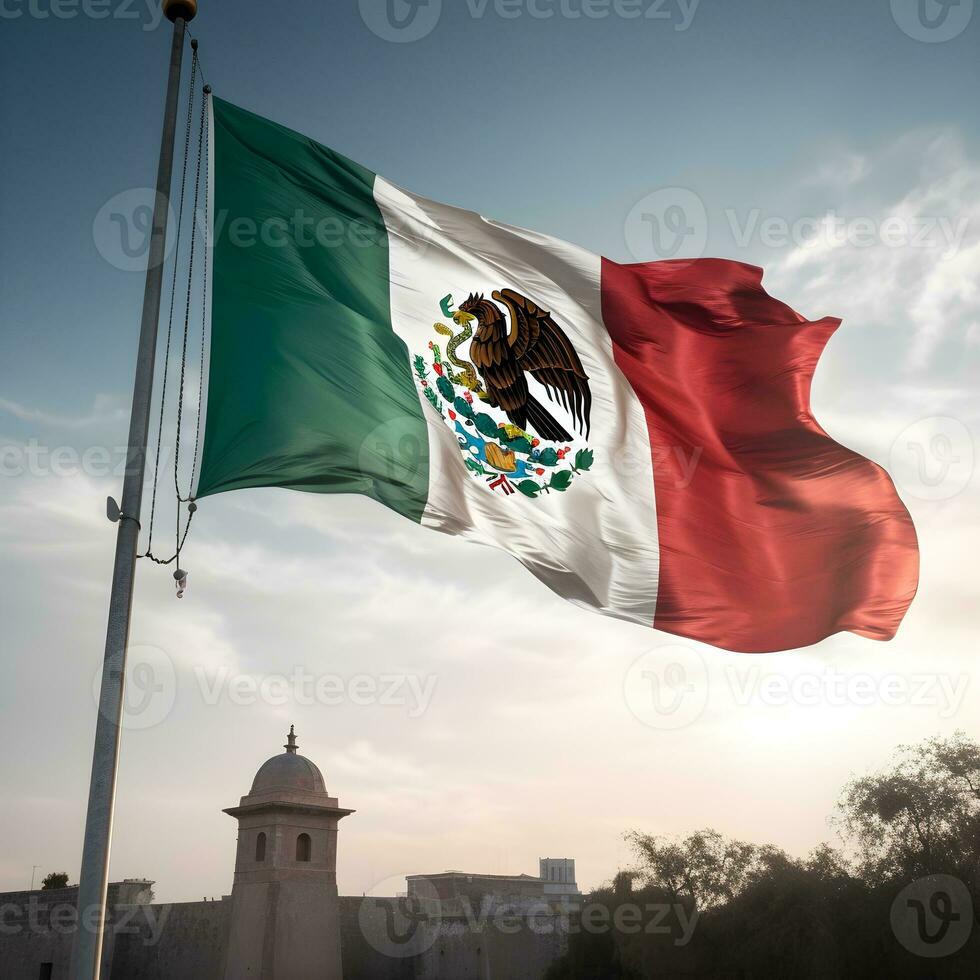 Flag of Mexico waving in the wind photo