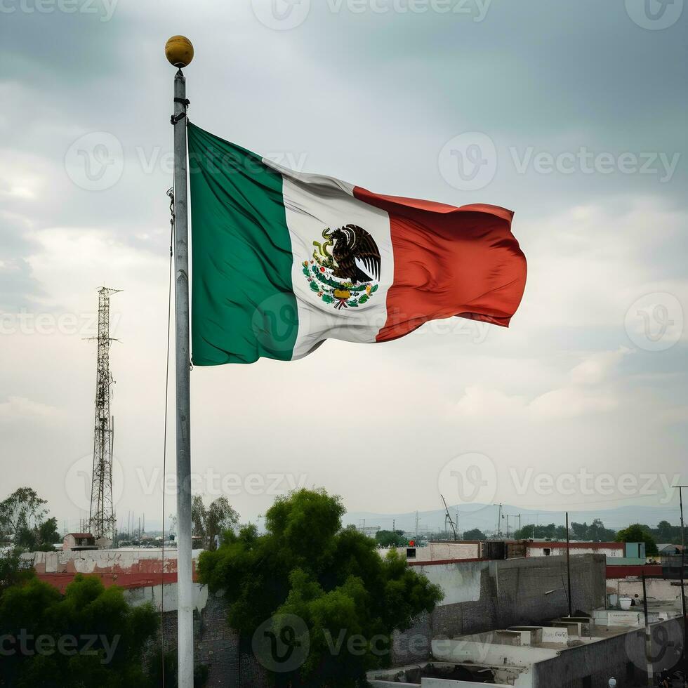 Flag of Mexico waving in the wind photo