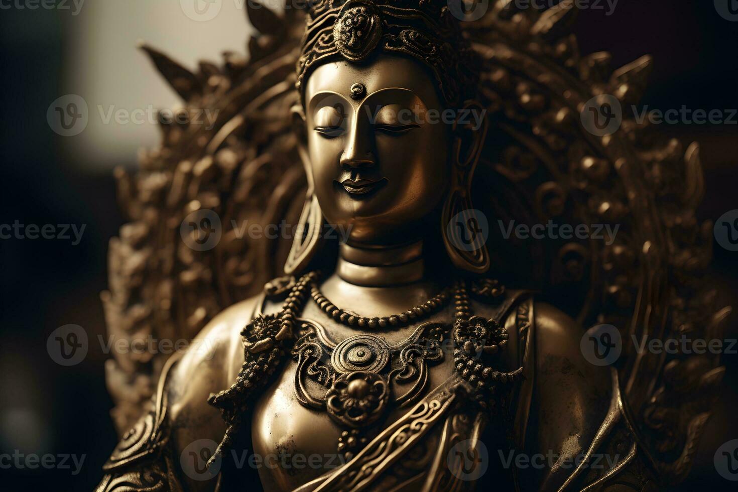 A golden statue of a buddha in temple photo
