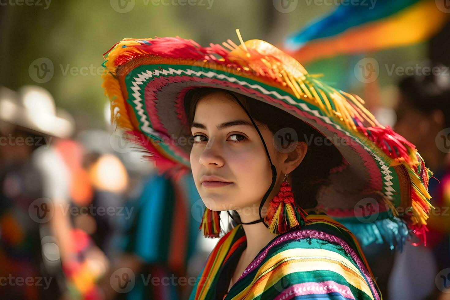 A woman wearing mexican sombrero hat photo