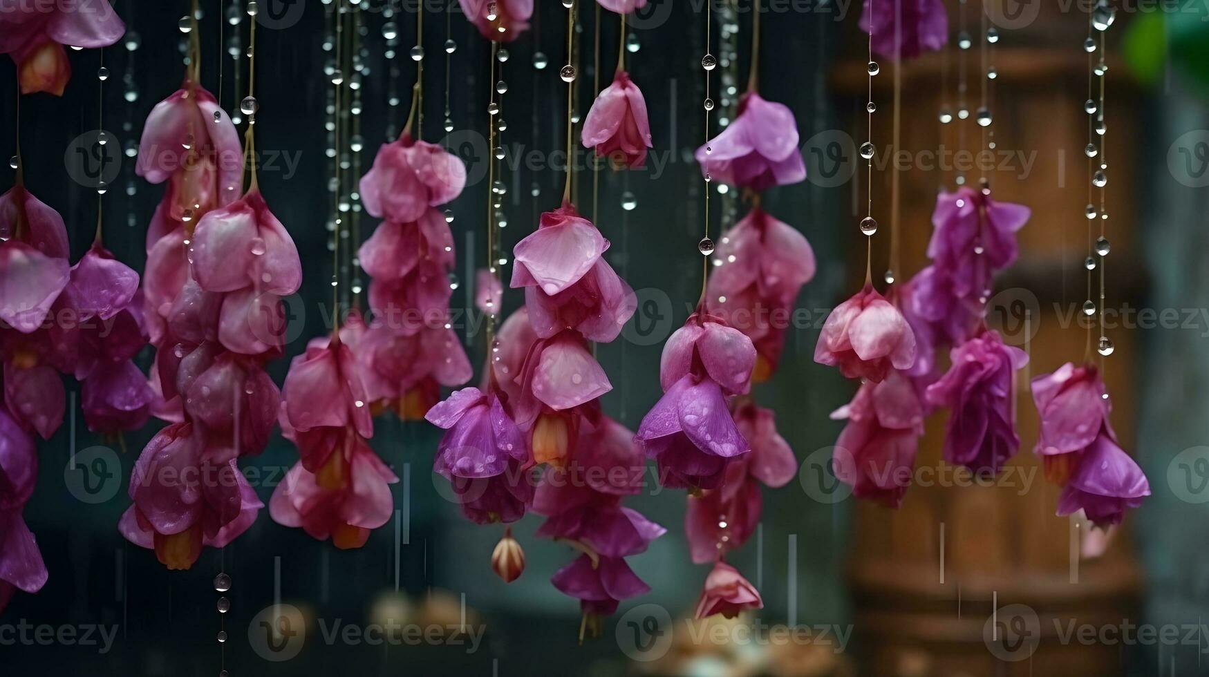 A close up of a beautiful lavender bulbous begonia flowers with raindrops photo
