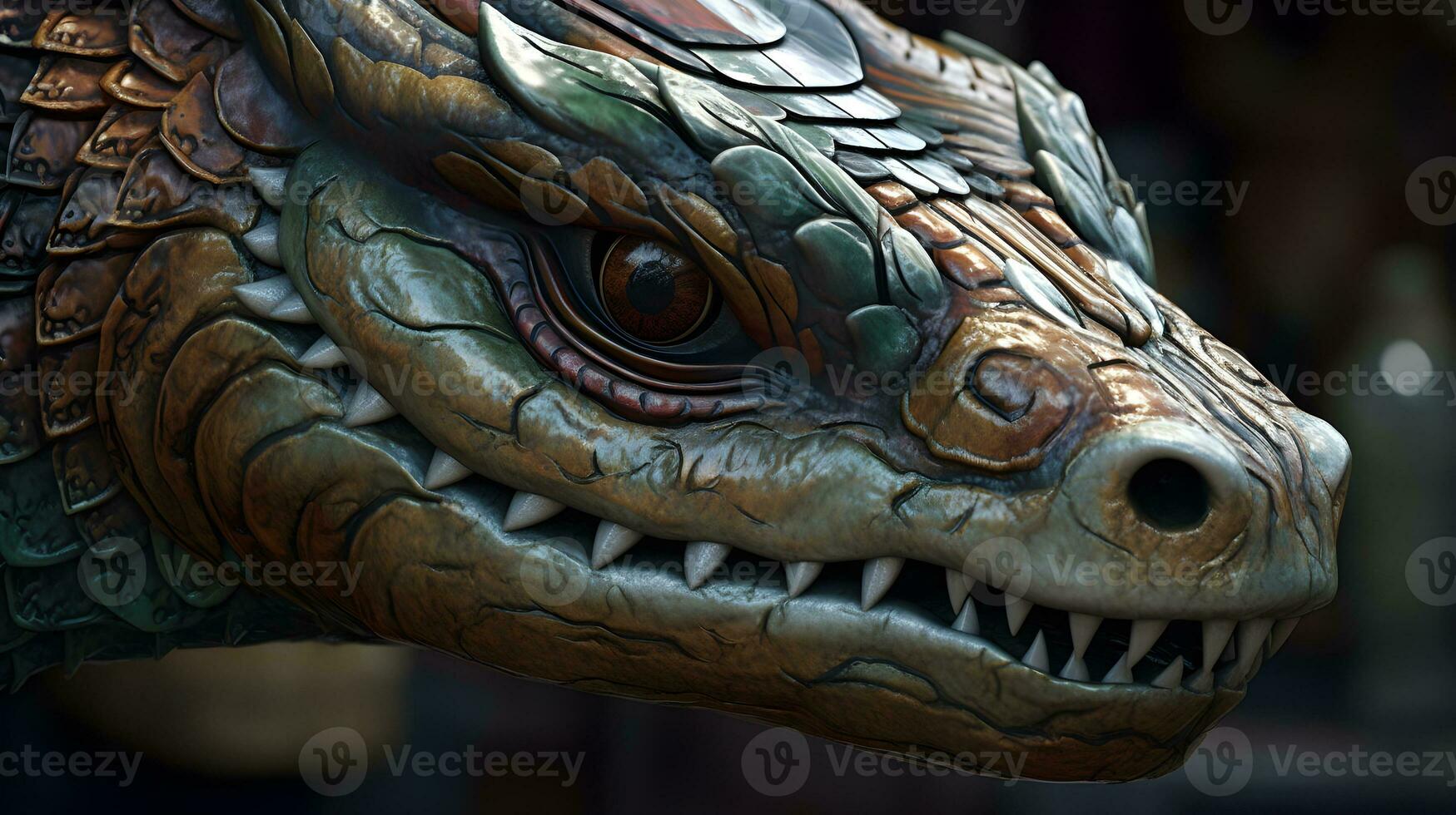 A wooden dragon head of dragon boat photo