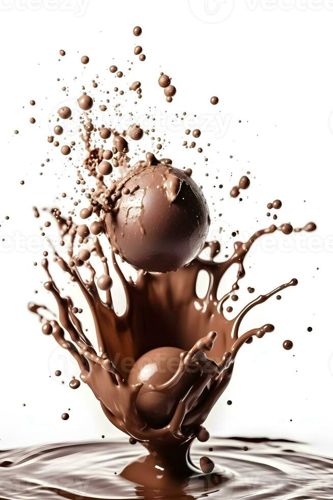 A chocolate ball splash isolated on white background photo