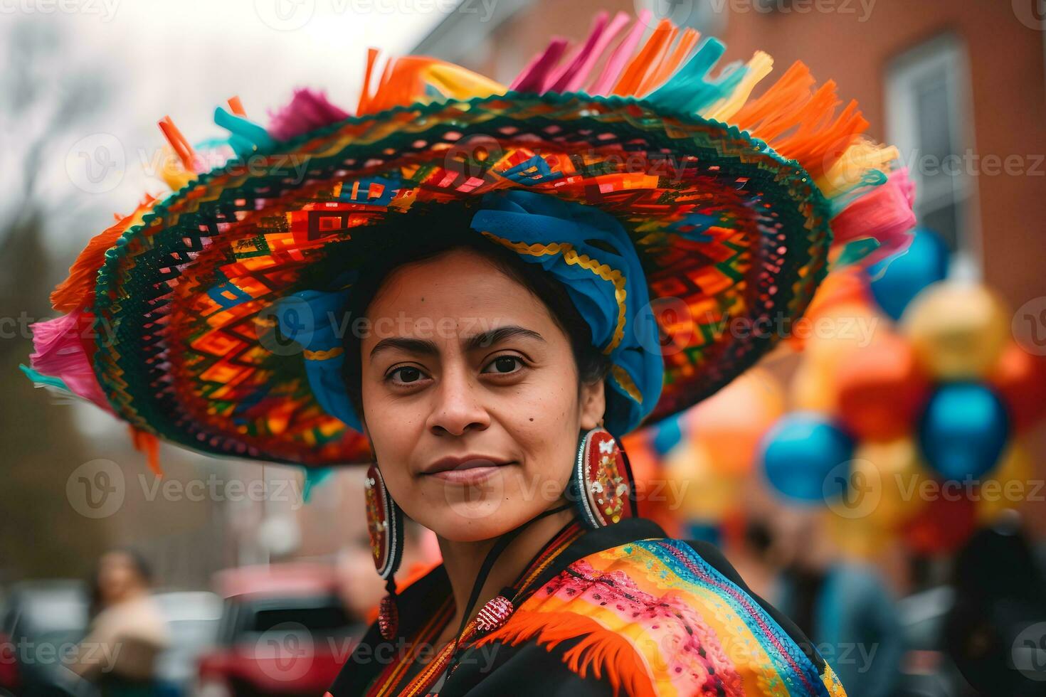 A woman wearing mexican sombrero hat photo