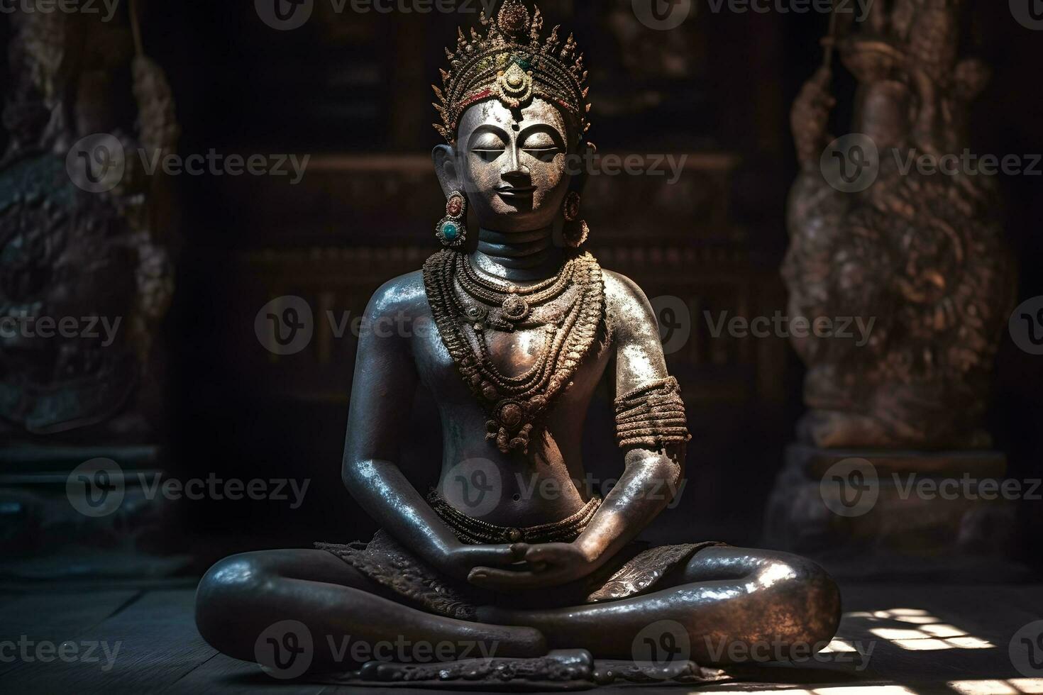 A golden statue of a buddha in temple photo