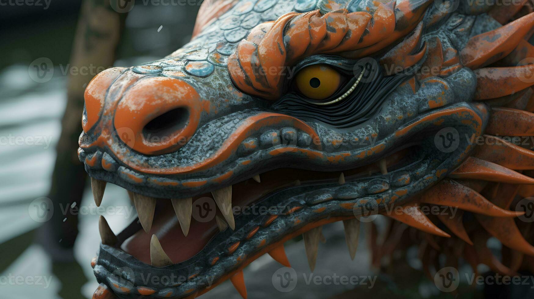 A wooden dragon head of dragon boat photo