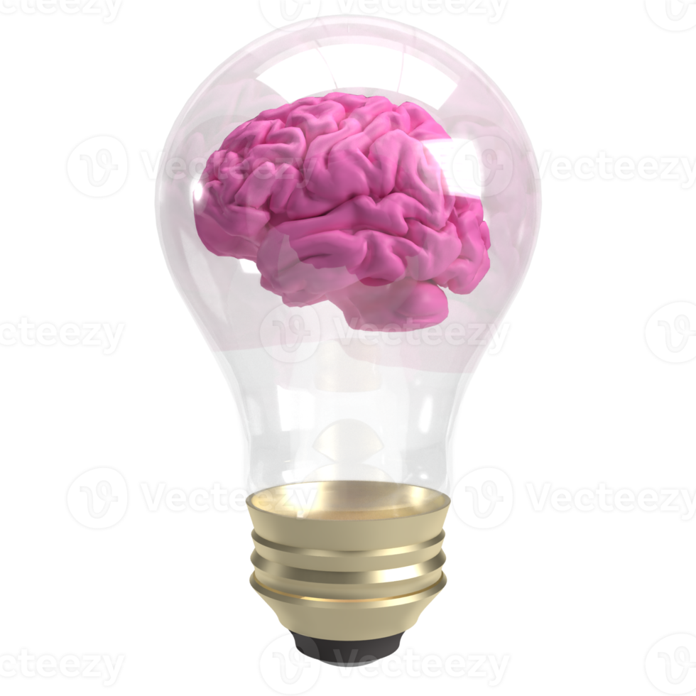 The brain in light bulb for creative or sci concept 3d rendering png