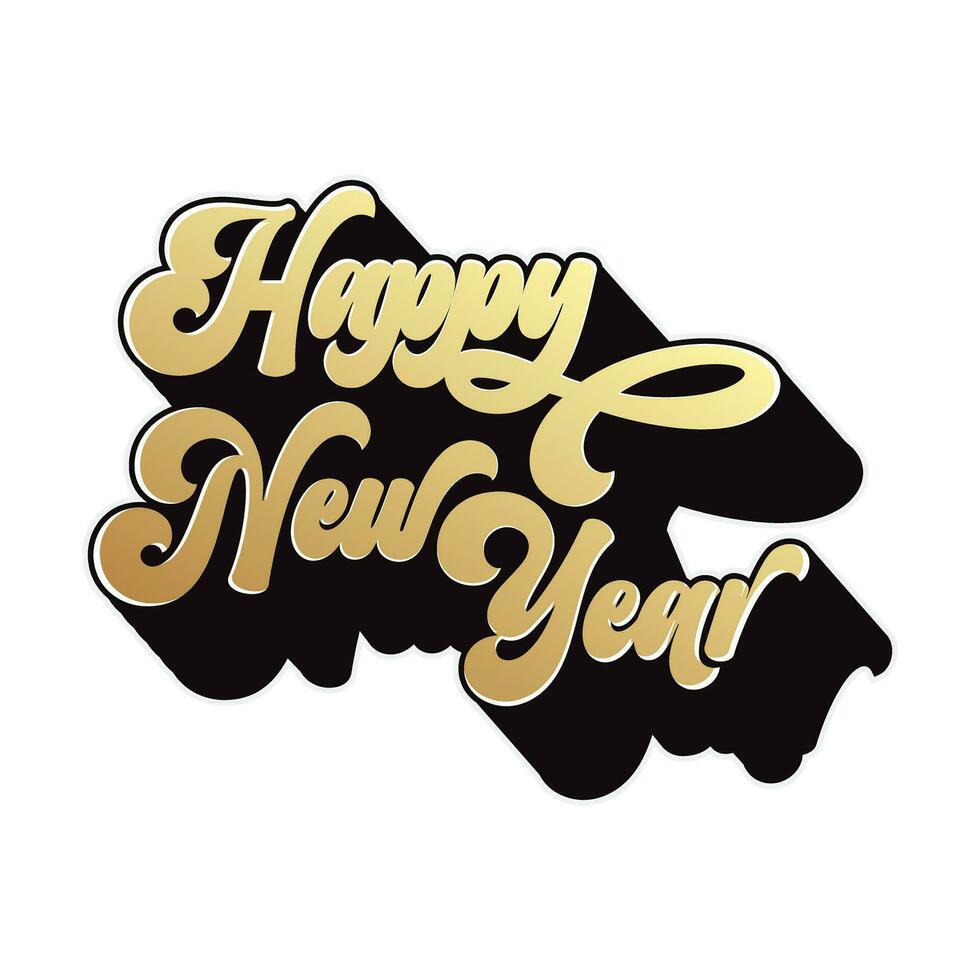 gold lettering happy new year with shadow design vector illustration on white background.