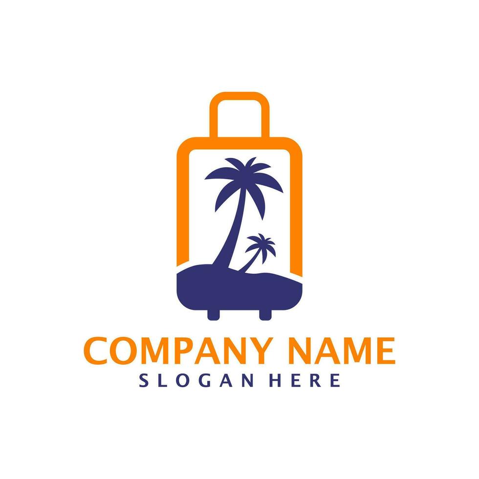 Summer Travel logo design vector. Coconut tree with suitcase logo design template concept vector