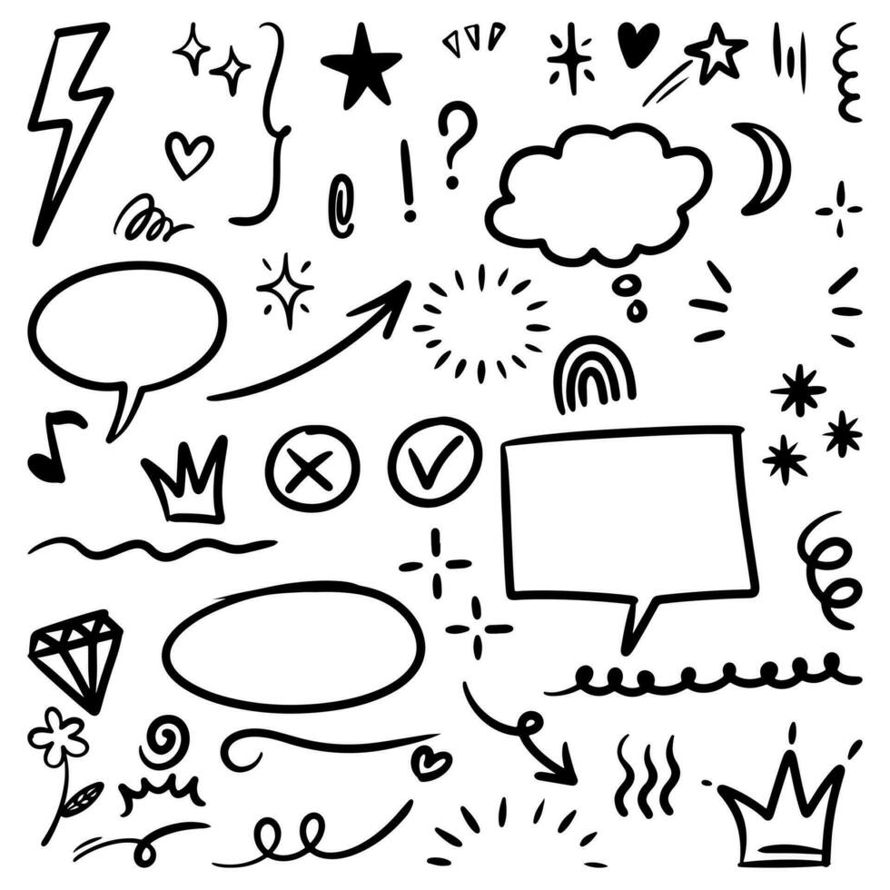 set of Hand drawn doodle elements for concept design isolated on white background. vector illustration.