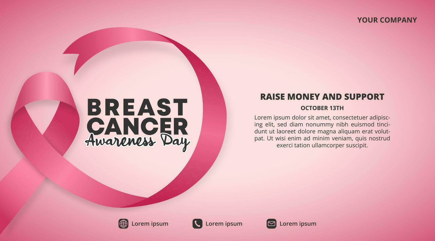 Breast Cancer Awareness Month background with rounded pink ribbon and gradient color vector