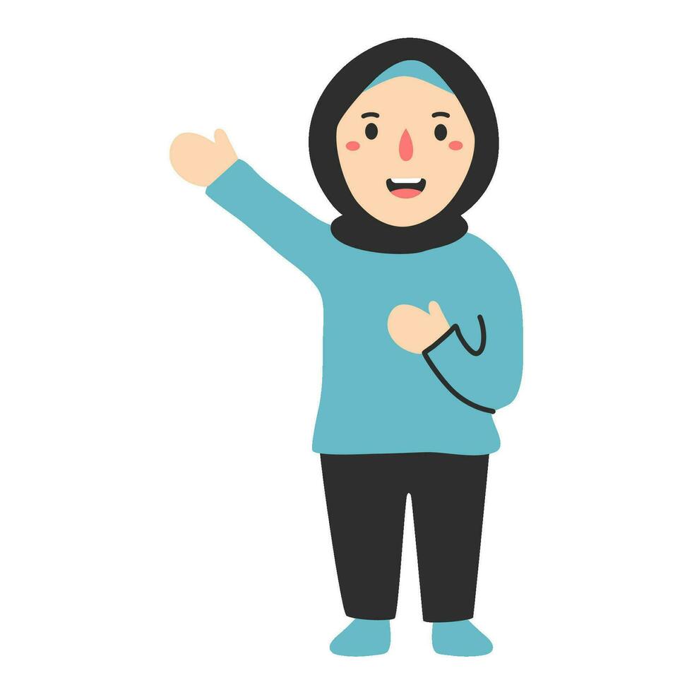 happy muslim kids girl illustration vector