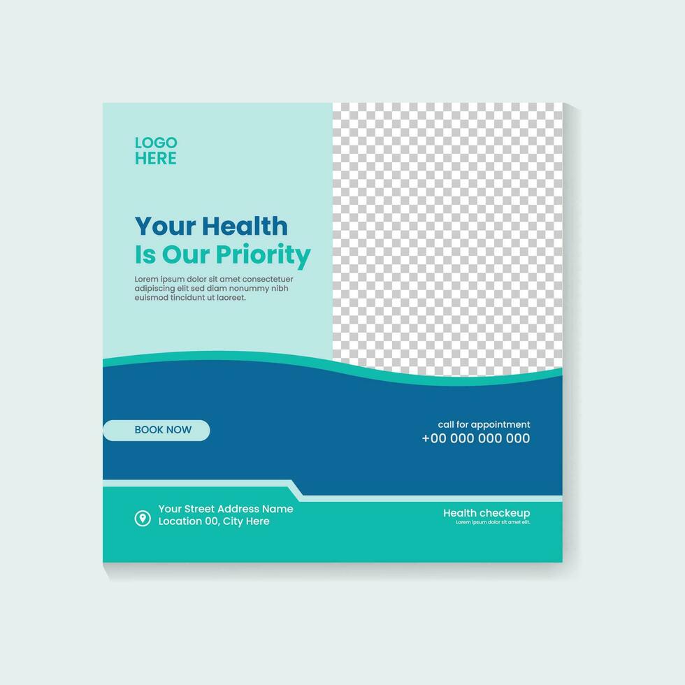 Healthcare service and medical social media post template vector