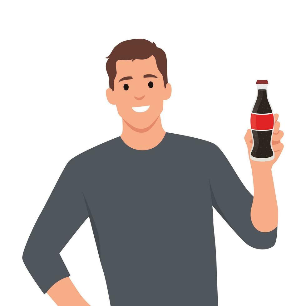 Man holding cola bottle. vector