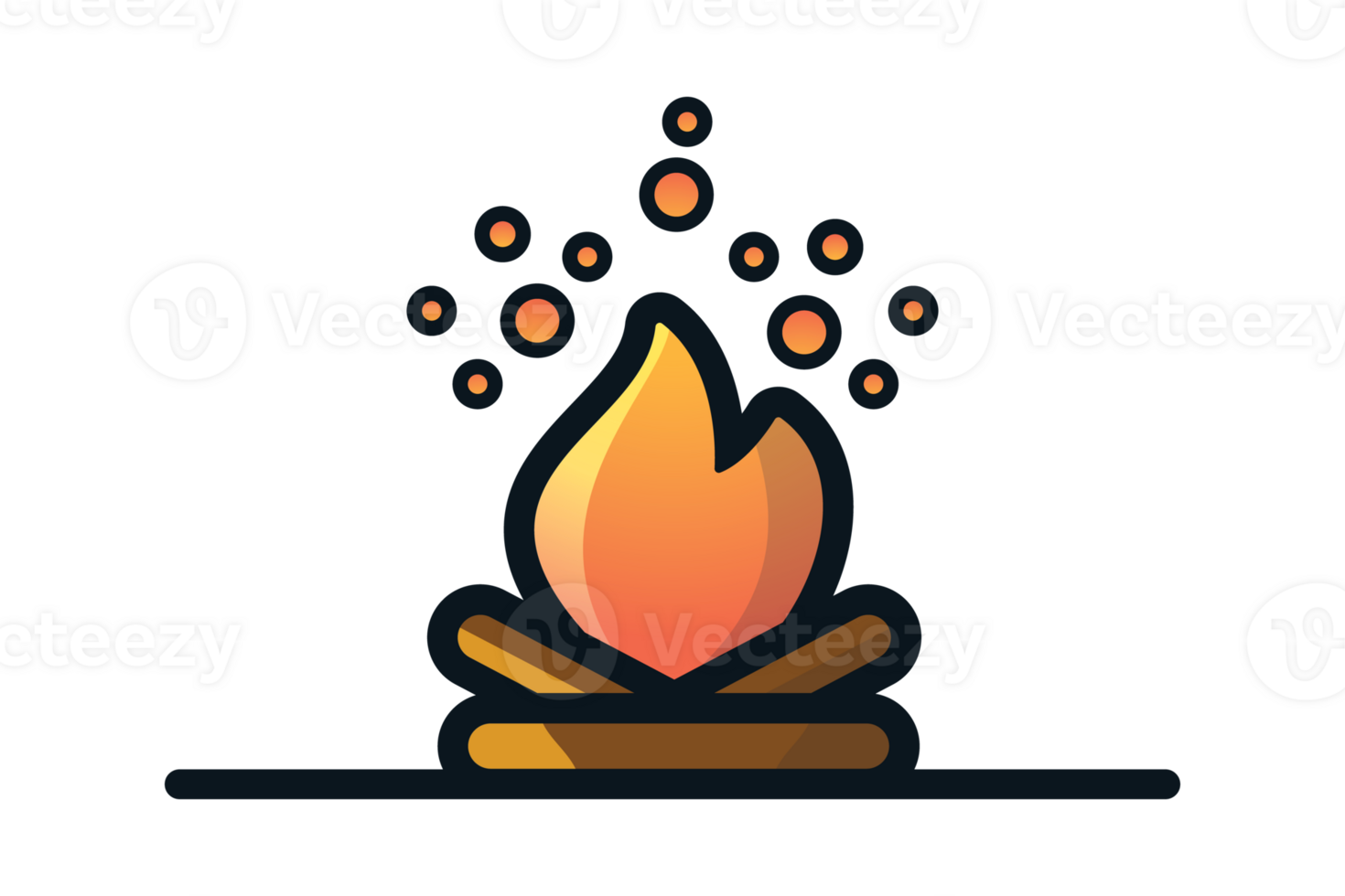 Campfire illustration. Hiking and nature icon concept. Crossed logs of wood and fire flame design. Tent campfire in outdoor travel design for nature tourism, journey, adventure. png