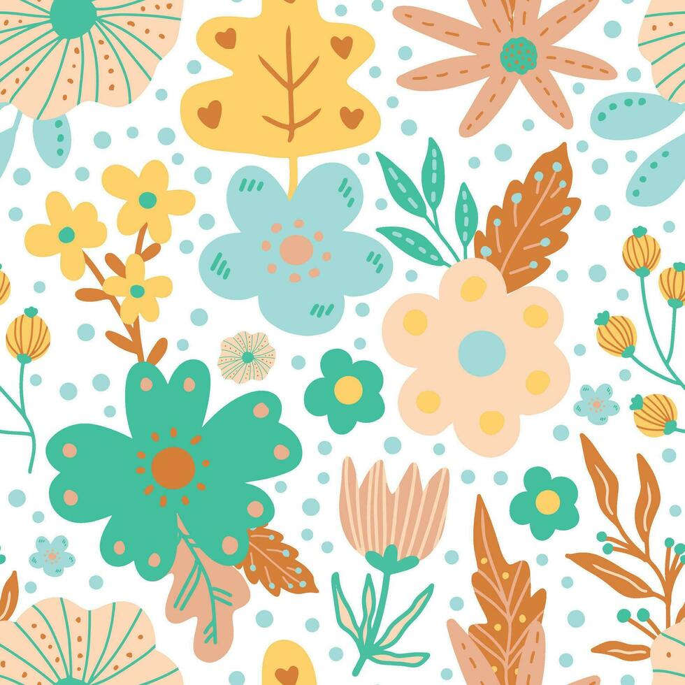 Cute Colorful Modern Flower Flat Design Seamless Pattern vector