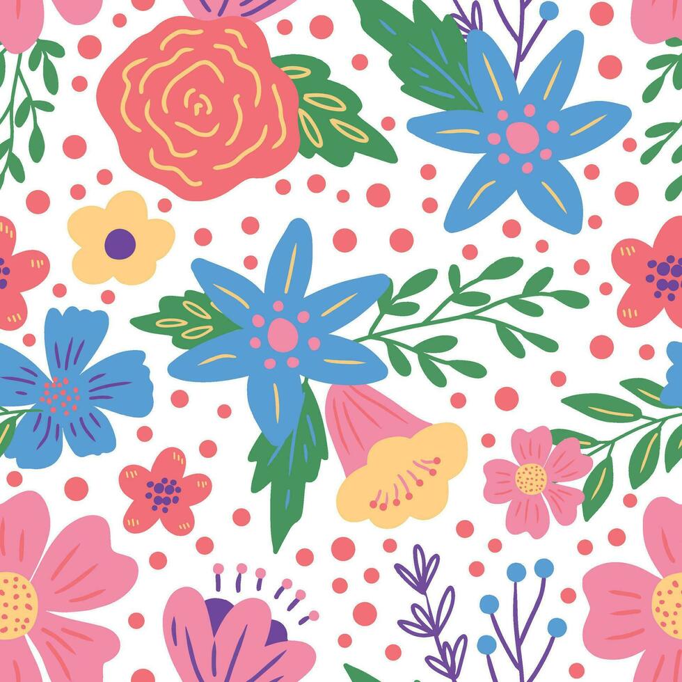 Cute Colorful Modern Flower Flat Design Seamless Pattern vector