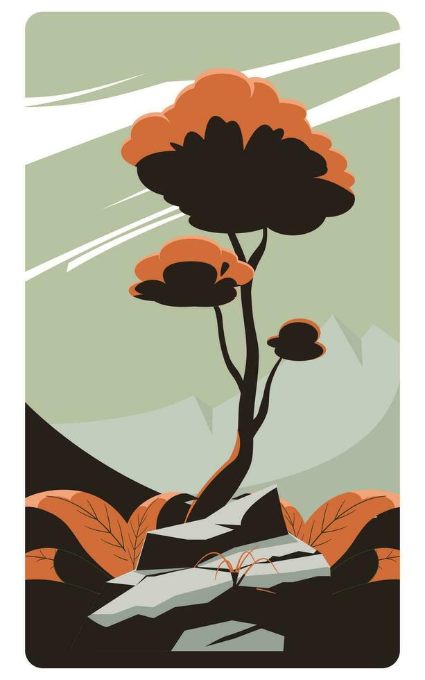 Background tree and rock landscape print ready vector