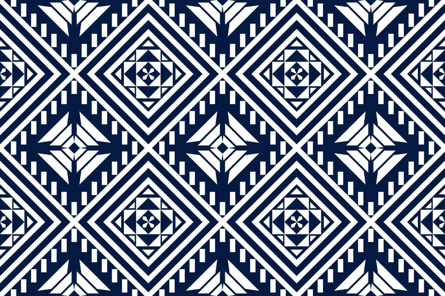 Blue and white geometric ethnic seamless pattern design for wallpaper, background, fabric, curtain, carpet, clothing, and wrapping. vector