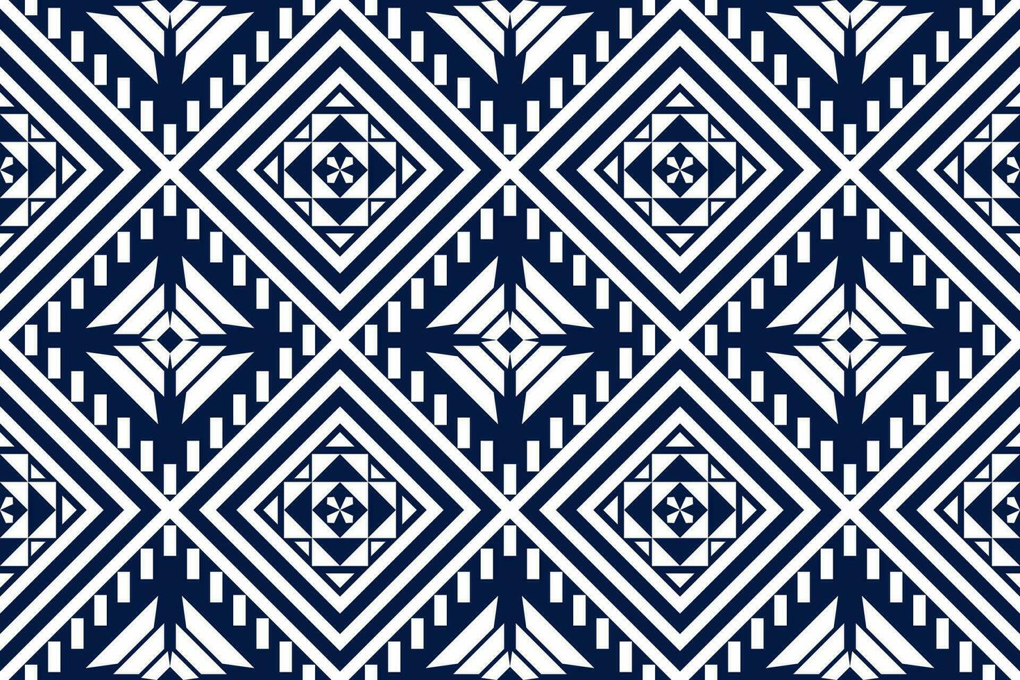 Blue and white geometric ethnic seamless pattern design for wallpaper, background, fabric, curtain, carpet, clothing, and wrapping. vector
