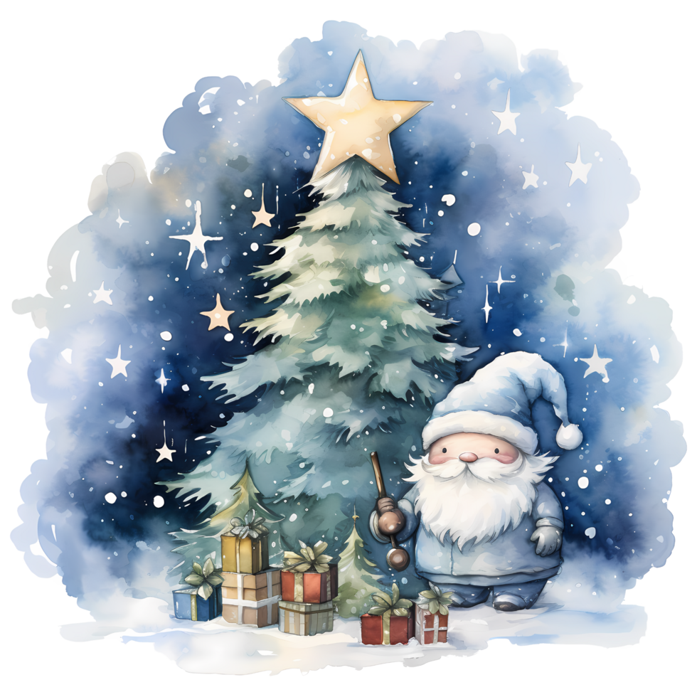 Christmas Gnome with Gifts Watercolor AI Generative png