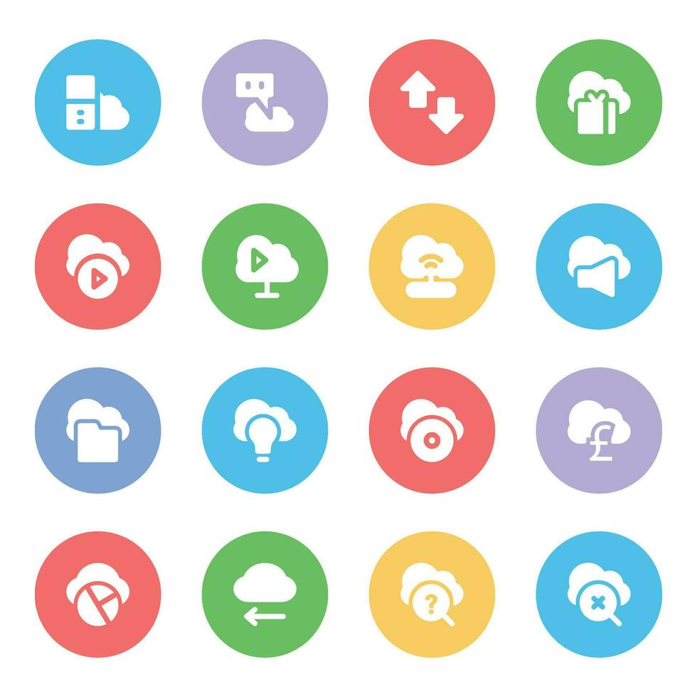 Set of Cloud Technology Flat Icons vector