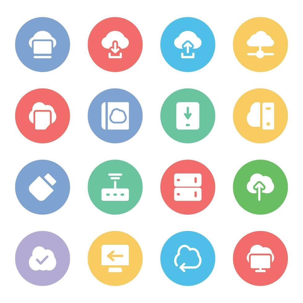 Set of Cloud Computing and Online Services Flat Icons vector
