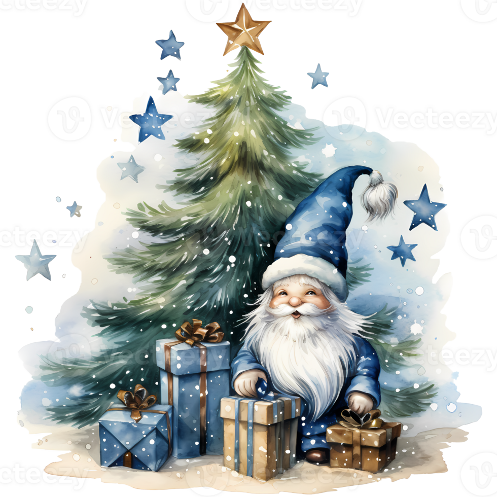 Christmas Gnome with Gifts Watercolor AI Generative png