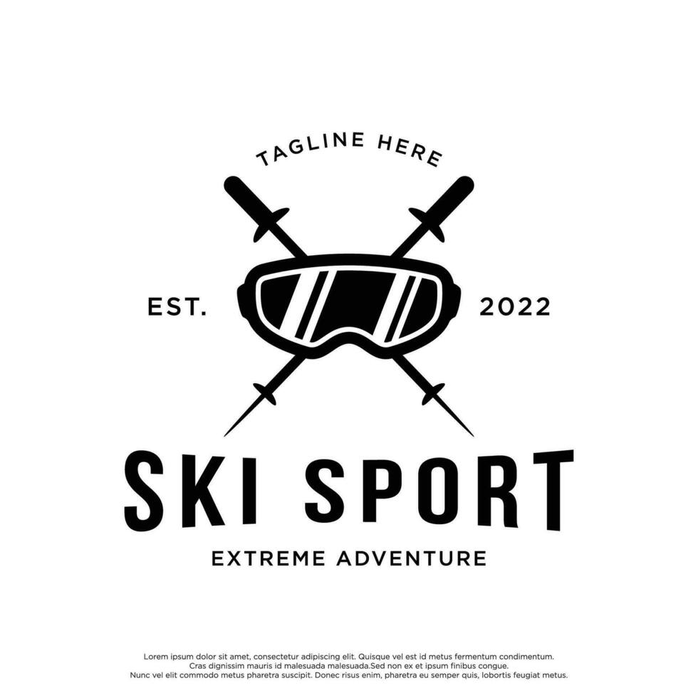 Retro ski sport template Logo element on vintage winter, with skis and mountain.Logo for ski sport, club, badge and label. vector