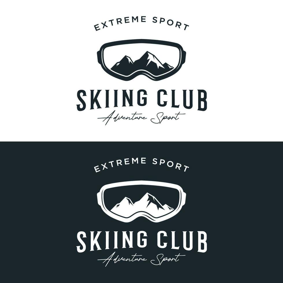 Retro ski sport template Logo element on vintage winter, with skis and mountain.Logo for ski sport, club, badge and label. vector