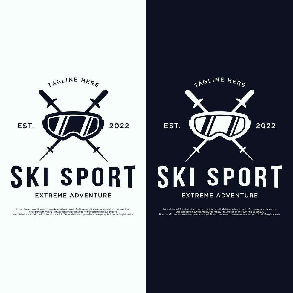 Retro ski sport template Logo element on vintage winter, with skis and mountain.Logo for ski sport, club, badge and label. vector