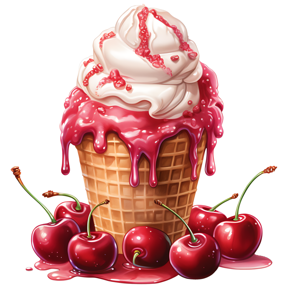 Ice cream with berries in a waffle cone AI Generative png