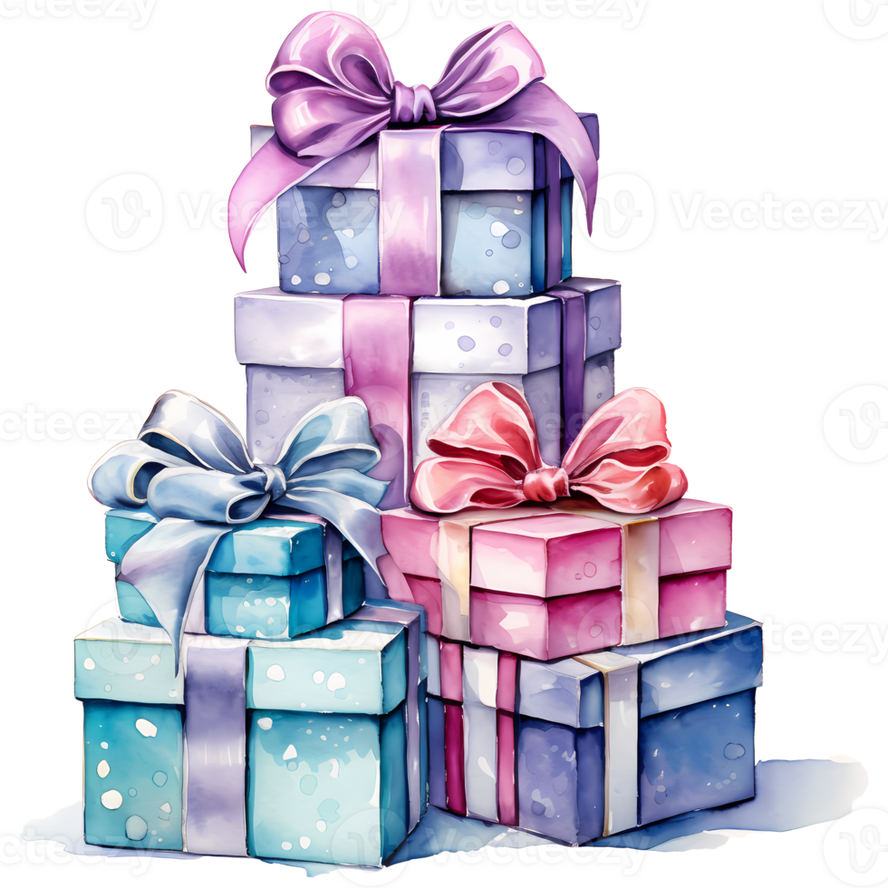 Gift Boxes with Ribbons Watercolor AI Generative png