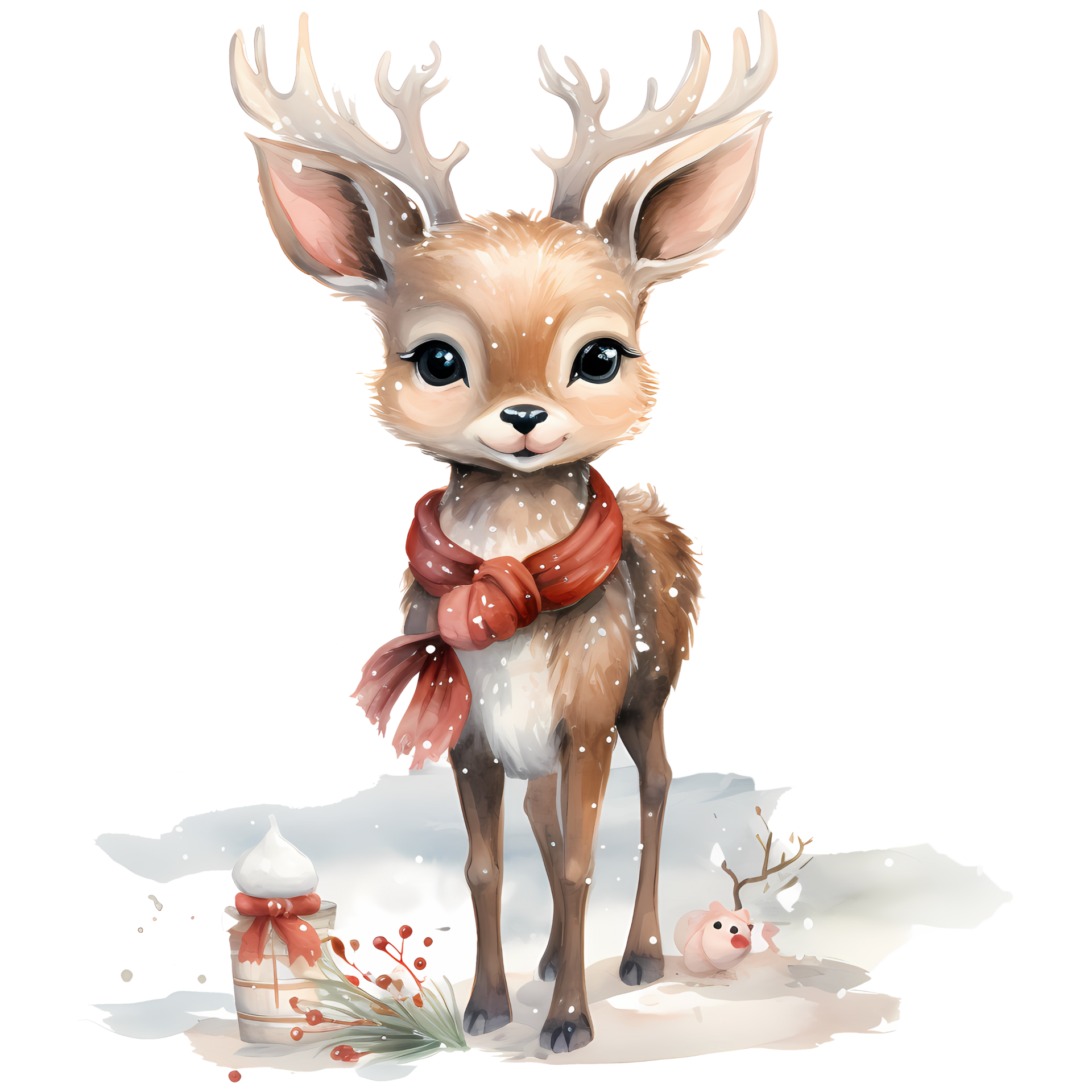 Reindeer in Santa Hat Watercolor illustration, AI Generative 28632698 PNG