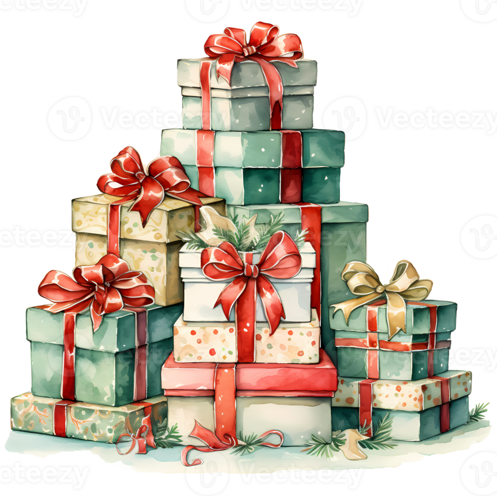 Gift Boxes with Ribbons Watercolor AI Generative png