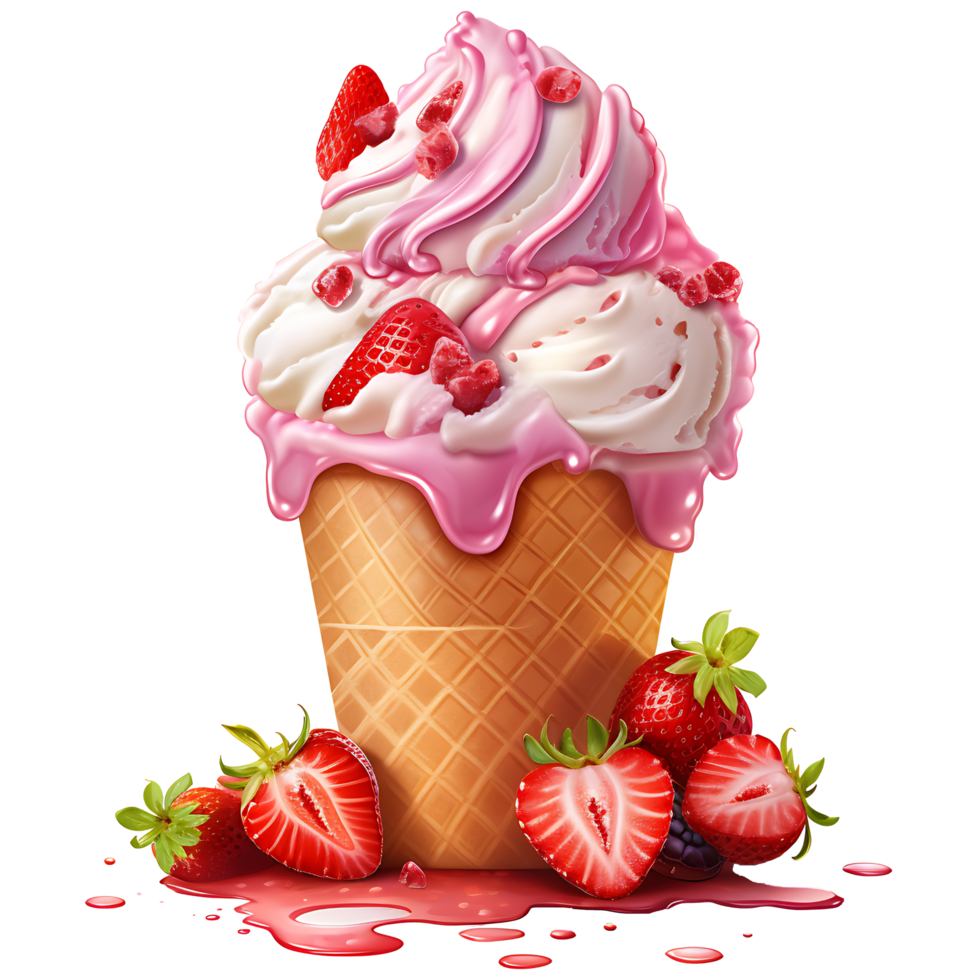 Ice cream with berries in a waffle cone AI Generative png