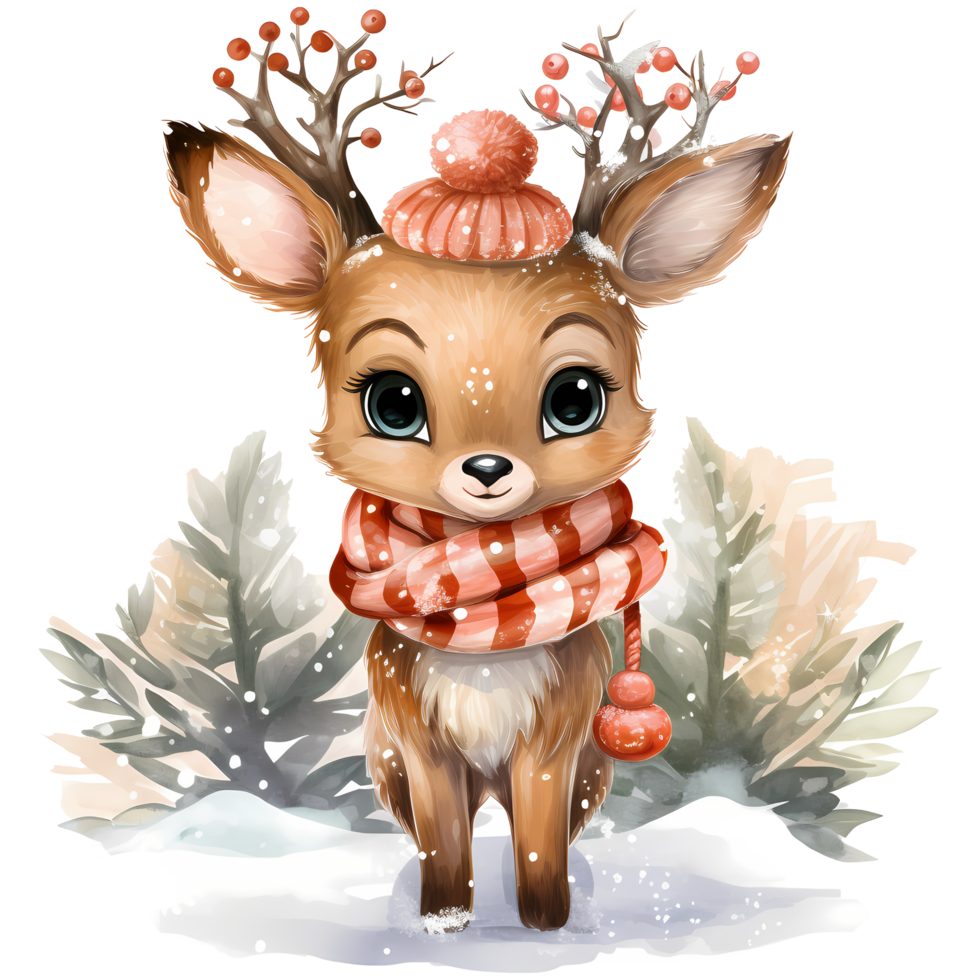 Reindeer in Santa Hat Watercolor illustration, AI Generative 28632876 PNG