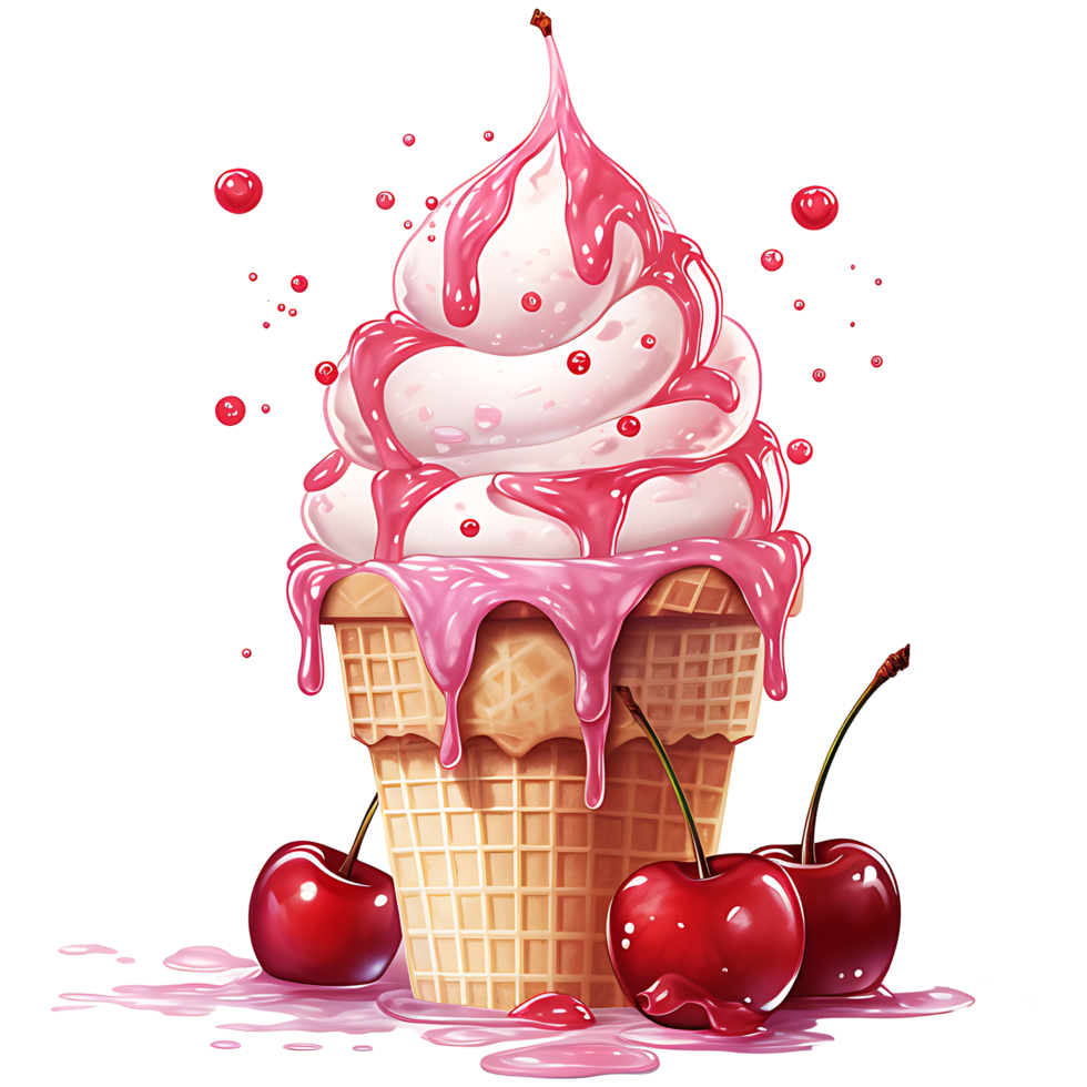 Ice cream with berries in a waffle cone AI Generative png