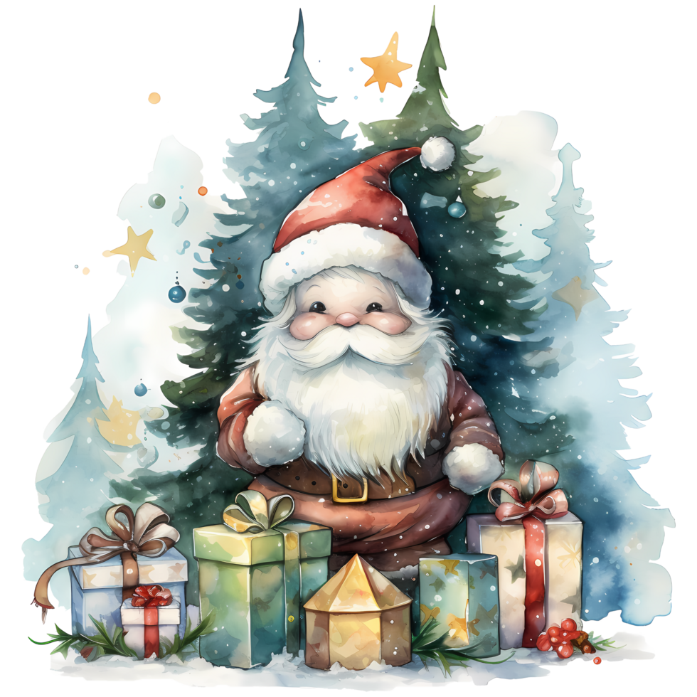 Christmas Gnome with Gifts Watercolor AI Generative png