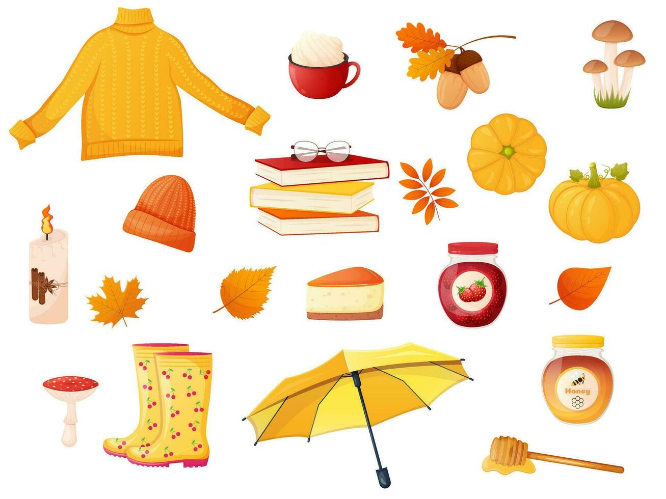 Fall season elements collection isolated on white vector