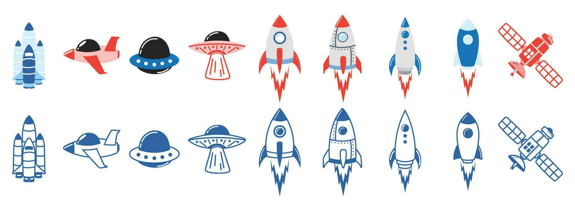 spaceship rocket ufo satelite cute vector