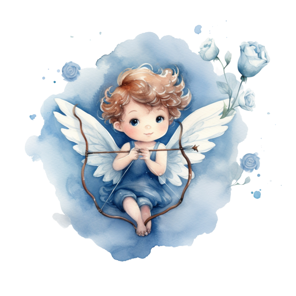 ai generativ vattenfärg cupid kärlek blå Färg på transparent bakgrund png